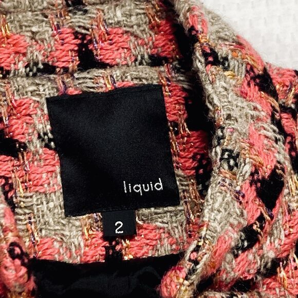 Liquid Wool Blend Tweed Long Coat Sz 2 Brown Orange Plaid Preppy Elegant PeaCoat - Picture 16 of 16